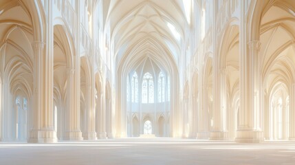 Obraz premium Grandeur and Shadows: Spectacular 3D Render of Expansive Gothic Cathedral Interior with Intricate Details and Play of Light