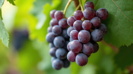Fresh Purple Grapes on Vibrant Green Background and Wine Grapes in Vineyard for Healthy Living and Agricultural Concepts