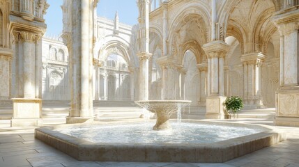 Obraz premium Majestic Gothic Architecture Design of a Fountain Adorning a City Square with Intricate Stonework and Cascading Water in Historic Setting