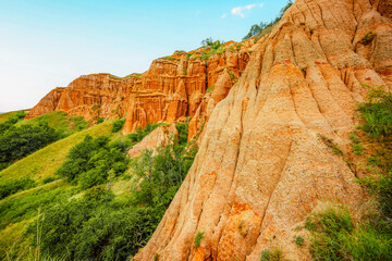 Red rocky slopes Rapa Rosie is a protected geological and floristic reservation area near Sebes alba in Romania