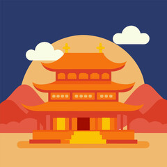 Illustration representing an asian temple with its particular architecture, typical of oriental culture. Asian culture element or traditional symbol of asia