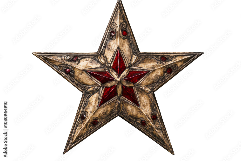 Poster a decorative five-pointed star with intricate patterns and colors, perfect for cultural and festive 