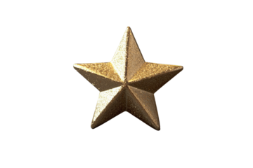A golden five-pointed star on a transparent background, symbolizing achievement and excellence.