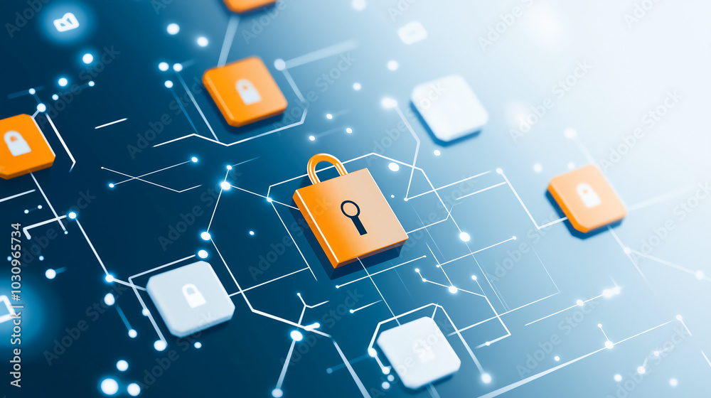 Poster digital concept of secure data protection with lock symbols representing cybersecurity and network s