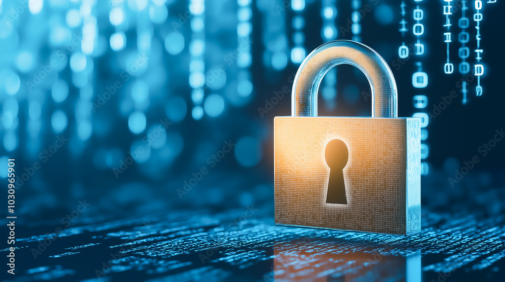 Aufkleber a digital lock symbolizing online security and data protection, surrounded by binary code for a mode