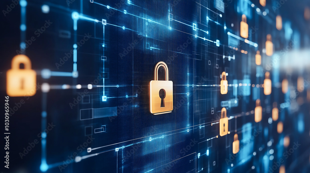 Aufkleber secure digital network with interconnected locks symbolizing data protection and cybersecurity in a 
