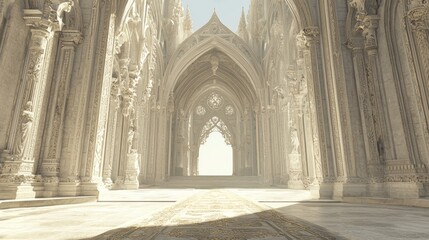 Obraz premium Majestic Gothic Archway: A Detailed 3D Rendering of Intricate Sculptures and Carvings in Historical Architecture