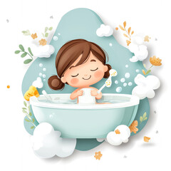 Naklejka premium Baby Enjoying a Bath in a Cute Bathtub