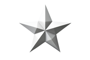 A three-dimensional white star on a transparent background, ideal for decorative or design purposes.