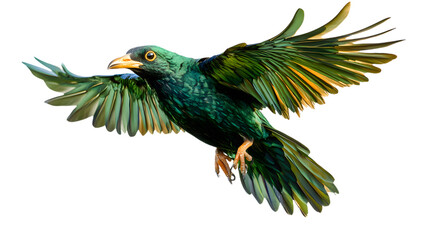 Fototapeta premium Greater Ani Bird, Flying, on Transparent Background PNG, Wallpaper, Cover and Screen for Smartphone, PC, Laptop, Graphic, Transparent PNG