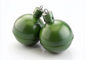 Two Green Bombs Isolated on White Background - 3D Illustration for Conceptual Photography