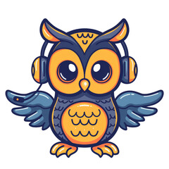 Naklejka premium Stylized owl with headphones, isolated on white background, transparent background