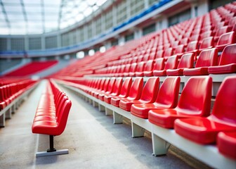 Unique Tilt-Shift View of a Red Seat Amidst White Seats in a Stadium for Eye-Catching Sports Imagery
