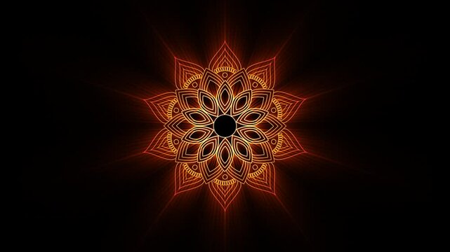 Colorful rotating mandala or rangoli pattern with light rays for diwali festival, seamless loopable element, concepts, ideas, 4k, transparent background with alpha channel