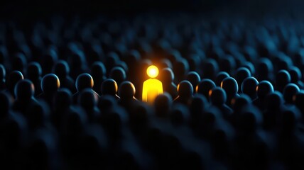 One glowing light stands out amongst a sea of darkness.