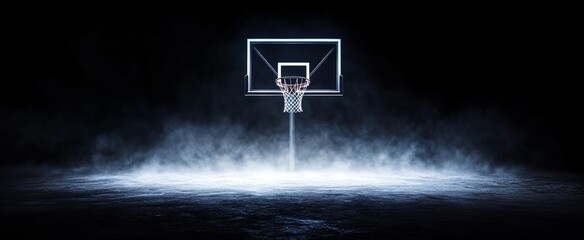 Basketball Hoop in Foggy Night