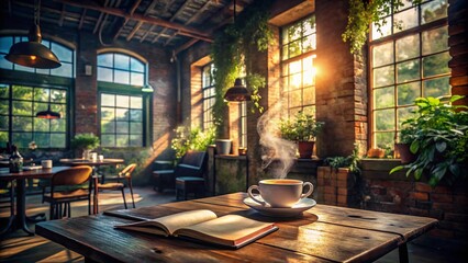 Fototapeta premium Urban Exploration Coffee Time in a Hidden Cafe with Vintage Decor