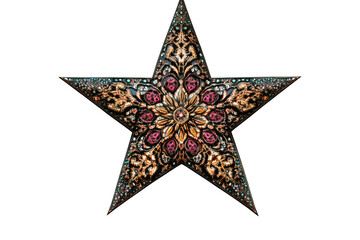 Decorative star design with intricate floral patterns, showcasing vibrant colors on a white isolated background.
