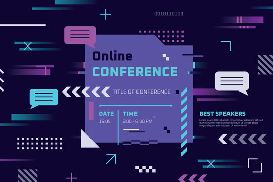 Online conference Invitation. Business webinar event web social media marketing banner, digital technology internet connection modern futuristic poster template vector illustration