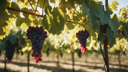 Fototapeta premium Fresh Grapes Hanging from a Vine in a Vineyard.