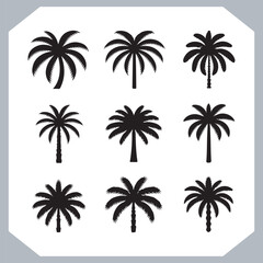 Logotype black simple palm tree vector silhouettes, Palm Trees Silhouette, Coconut Tree Silhouette on white background