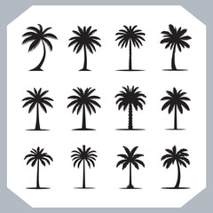 Fototapeta premium Logotype black simple palm tree vector silhouettes, Palm Trees Silhouette, Coconut Tree Silhouette on white background