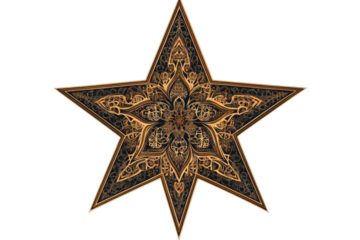 Ornate decorative star design with intricate patterns on a transparent background for creative use.