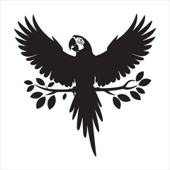 A parrot silhouette vector style with a white background