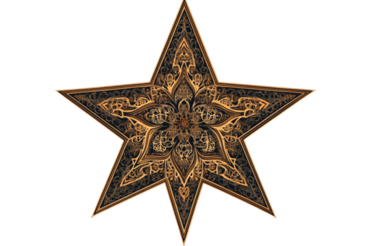 Ornate decorative star design with intricate patterns on a transparent background for creative use.