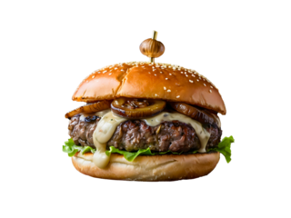 king hamburger sauce dropping latus isolated on white background cutout PNG delicious 