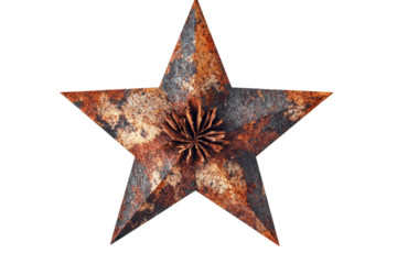Rusty star decoration with a vintage look, isolated on a white background.