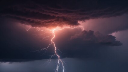 Dramatic Storm with Lightning and Fiery Sky.