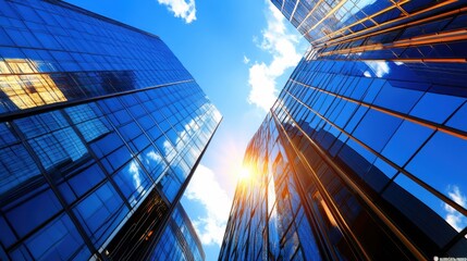 Urban Landscape with Glass Buildings at Sunrise
