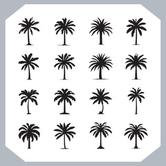 Logotype black simple palm tree vector silhouettes, Palm Trees Silhouette, Coconut Tree Silhouette on white background