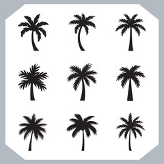 Obraz premium Logotype black simple palm tree vector silhouettes, Palm Trees Silhouette, Coconut Tree Silhouette on white background