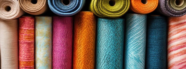 Photo of colorful cloth rolls with different textures and shades.