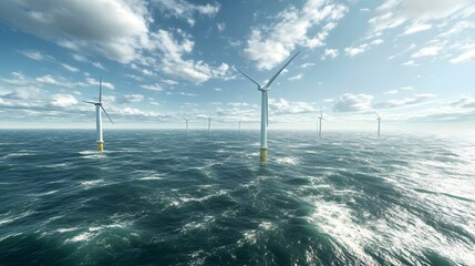Offshore wind farm generating clean energy in the ocean