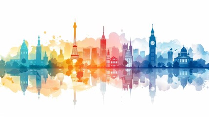 Obraz premium A cityscape featuring iconic landmarks, recognizable buildings defining the skyline