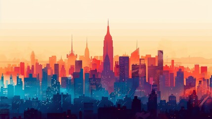 A cityscape featuring iconic landmarks, recognizable buildings defining the skyline