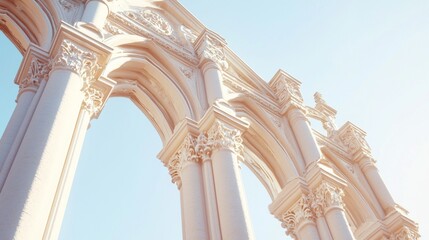 Obraz premium Majestic Gothic Architecture 3D Render Illuminated Against Clear Sky - Ultra-Detailed Artistic Design