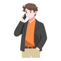 A businessman is calling on a mobile flat illustration