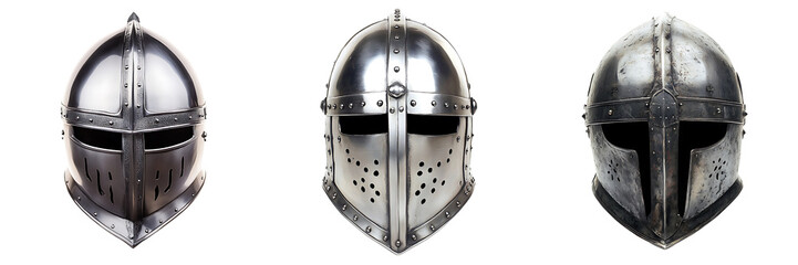 Set of a medieval knight's helmet isolated on transparent background