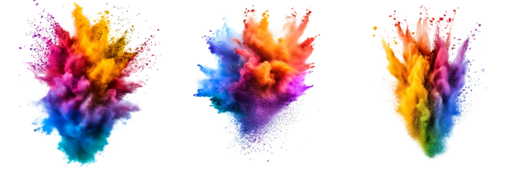 Set of colorful sand powder in vivid shades, suspended in mid-air isolated on transparent background