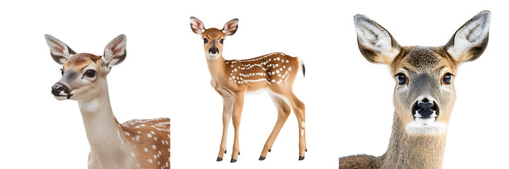 Obraz premium Set of deer fawn with white spots isolated on transparent background