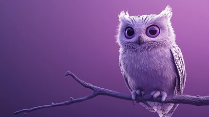 Fototapeta premium A Snowy Owl with Big Purple Eyes on a Branch