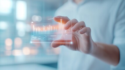 AIdriven financial report, digital data overlay, futuristic office, transparent holographic screens