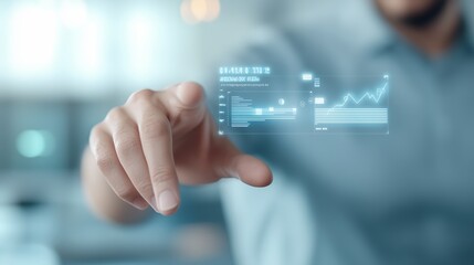 AIdriven financial report, digital data overlay, futuristic office, transparent holographic screens