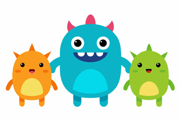 Halloween Cute monsters. Different face.Cartoon vector funny baby character. Funny monster set line illustration.