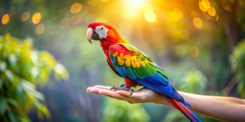 Vibrant Parrot on Hand - Colorful Wildlife Photography
