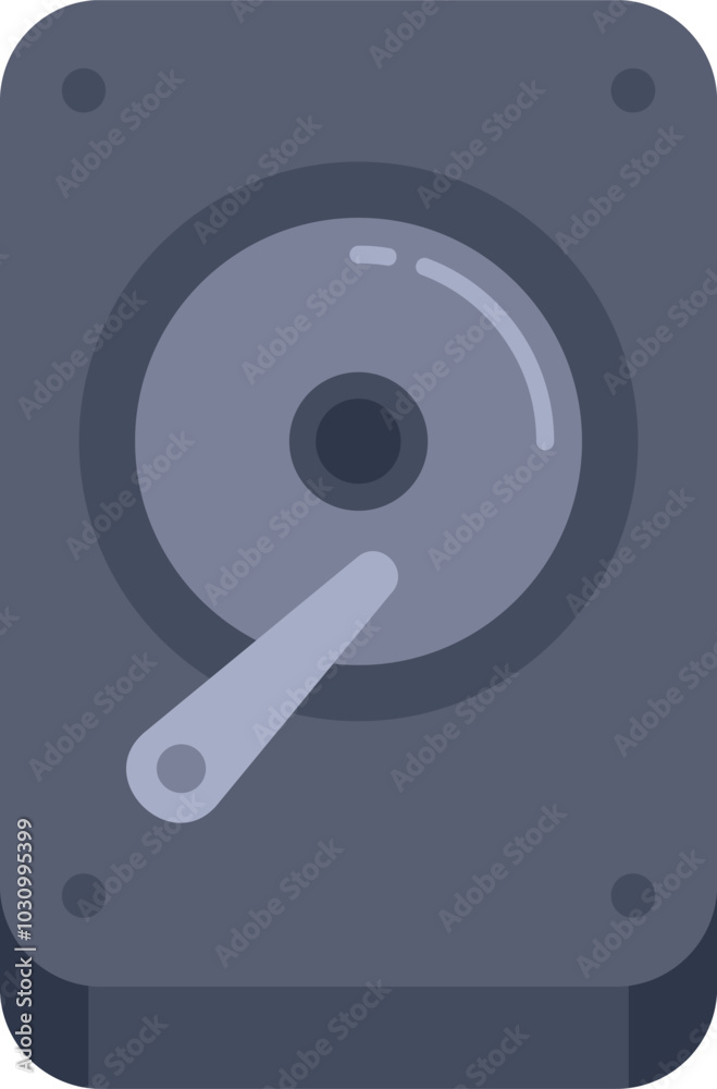 Poster this minimalist icon features a hard disk drive with its spinning platter and readwrite head accessi